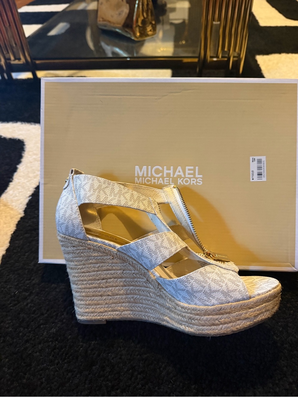 Michael Kors Cream Espadrille Jute Wedge Sandals